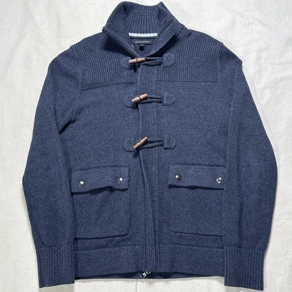 Banana Republic Full Zip Sweater w/ Toggle Buttons Size Small Cotton Dark Navy